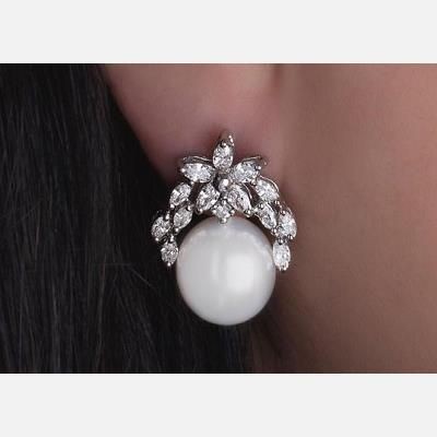 Picture of SIMULATED DIAMOND AND PEARL DROP EARRINGS