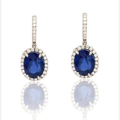 Picture of MYSTIC LAB SAPPHIRE GEM AND SIMULATED DIAMOND DANGLER EARRINGS