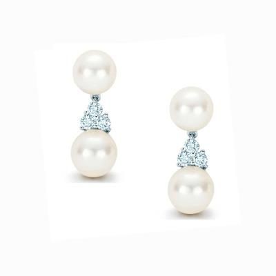 Picture of CULTURED PEARL DROP EARRINGS with Simulated Swarovski Diamonds