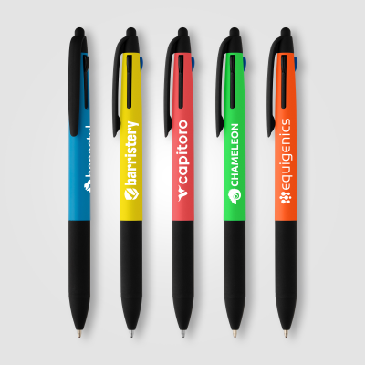 Picture of MALTA RECYCLED PLASTIC 3-IN-1 STYLUS NEON FLUORESCENT GRIP MULTI-INK PEN