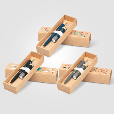 Picture of REBORN RECYCLED ALUMINIUM METAL BAMBOO ACCENTED PEN & TORCH GIFT SET – FULL COLOUR INKJET ALL