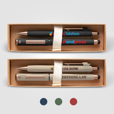 Picture of YORK RECYCLED PLASTIC BRONZE TRIM PEN GIFT SET