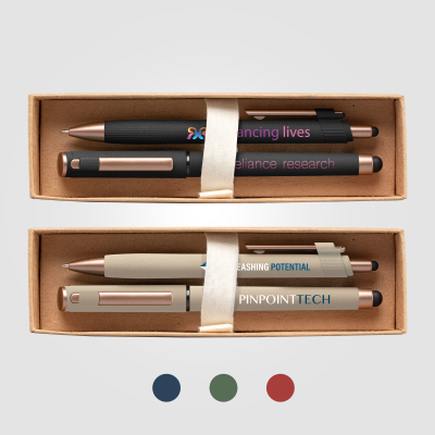 Picture of YORK RECYCLED PLASTIC BRONZE TRIM PEN GIFT SET – BOX DECORATED