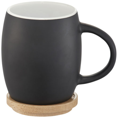 Picture of HEARTH 400 ML CERAMIC POTTERY MUG with Wood Coaster in Solid Black & White