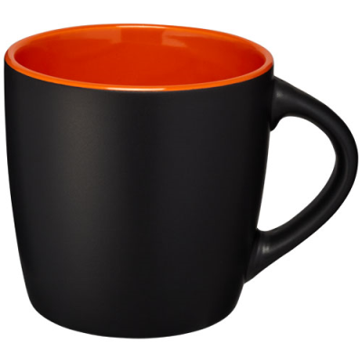 Picture of RIVIERA 340 ML CERAMIC POTTERY MUG in Solid Black & Orange.