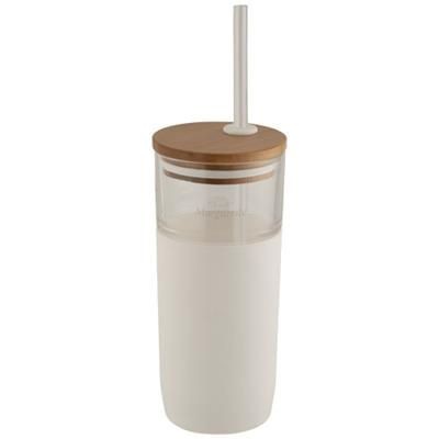 Picture of ARLO 600 ML GLASS TUMBLER with Bamboo Lid in White Solid