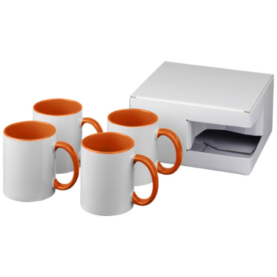 Picture of CERAMIC POTTERY SUBLIMATION MUG 4-PIECES GIFT SET in Orange.