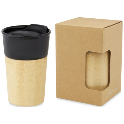 Picture of PEREIRA 320 ML PORCELAIN MUG with Bamboo Outer Wall in Shiny Black.