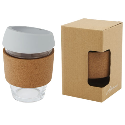 Picture of LIDAN 360 ML BOROSILICATE GLASS TUMBLER with Cork Grip & Silicon Lid in Grey