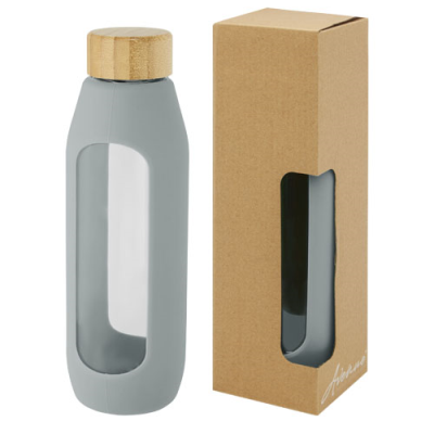 Picture of TIDAN 600 ML BOROSILICATE GLASS BOTTLE with Silicon Grip in Grey.