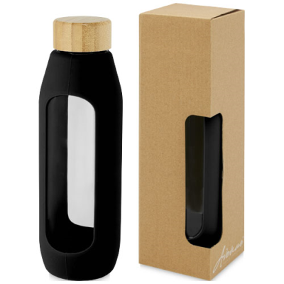 Picture of TIDAN 600 ML BOROSILICATE GLASS BOTTLE with Silicon Grip in Solid Black.