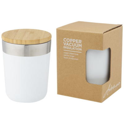 Picture of LAGAN 300 ML COPPER VACUUM THERMAL INSULATED STAINLESS STEEL METAL TUMBLER with Bamboo Lid in White