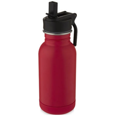 Picture of LINA 400 ML STAINLESS STEEL METAL SPORTS BOTTLE with Straw & Loop in Ruby Red.