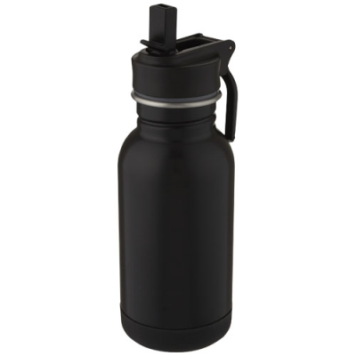 Picture of LINA 400 ML STAINLESS STEEL METAL SPORTS BOTTLE with Straw & Loop in Solid Black.