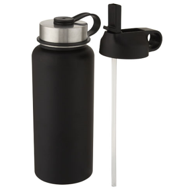 Picture of SUPRA 1 L COPPER VACUUM THERMAL INSULATED SPORTS BOTTLE with 2 Lids in Solid Black.