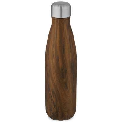 Picture of COVE 500 ML VACUUM THERMAL INSULATED STAINLESS STEEL METAL BOTTLE with Wood Print in Wood.