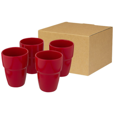 Picture of STAKI 4-PIECE 280 ML STACKABLE MUG GIFT SET in Red