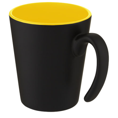 Picture of OLI 360 ML CERAMIC POTTERY MUG with Handle in Yellow & Solid Black.