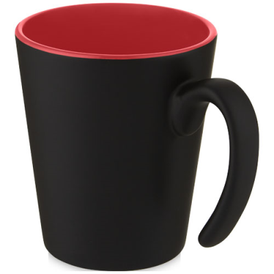 Picture of OLI 360 ML CERAMIC POTTERY MUG with Handle in Red & Solid Black.