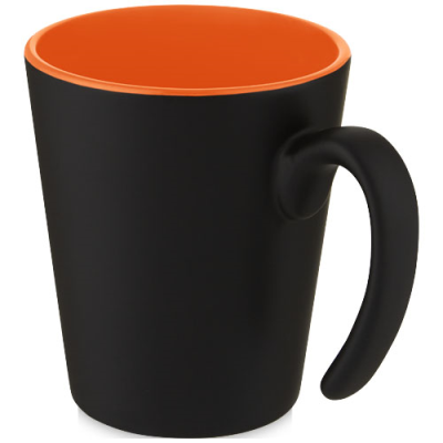 Picture of OLI 360 ML CERAMIC POTTERY MUG with Handle in Orange & Solid Black.