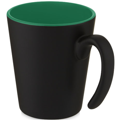 Picture of OLI 360 ML CERAMIC POTTERY MUG with Handle in Green & Solid Black.