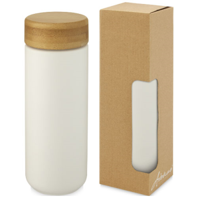 Picture of LUMI 300 ML CERAMIC POTTERY TUMBLER with Bamboo Lid in White.