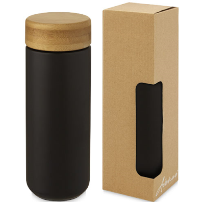 Picture of LUMI 300 ML CERAMIC POTTERY TUMBLER with Bamboo Lid in Solid Black.
