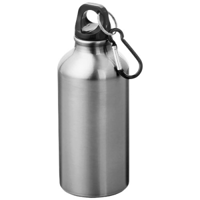 Picture of OREGON 400 ML RCS CERTIFIED RECYCLED ALUMINIUM METAL WATER BOTTLE with Carabiner in Silver.