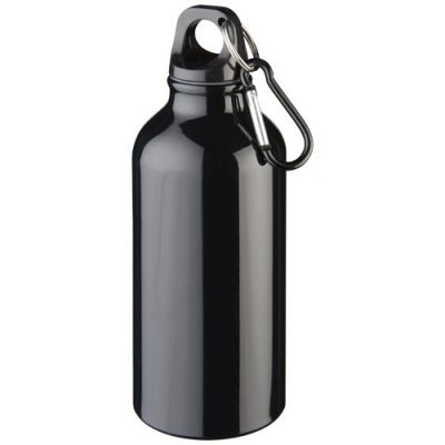Picture of OREGON 400 ML RCS CERTIFIED RECYCLED ALUMINIUM METAL WATER BOTTLE with Carabiner in Solid Black.