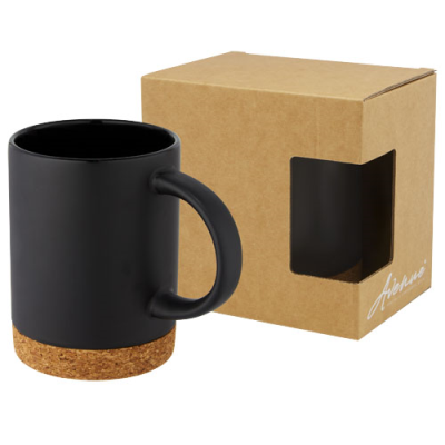 Picture of NEIVA 425 ML CERAMIC POTTERY MUG with Cork Base in Solid Black.