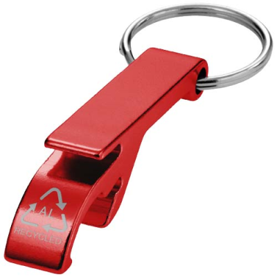 Picture of TAO RCS RECYCLED ALUMINIUM METAL BOTTLE AND CAN OPENER with Keyring Chain in Red.