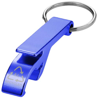 Picture of TAO RCS RECYCLED ALUMINIUM METAL BOTTLE AND CAN OPENER with Keyring Chain in Royal Blue.