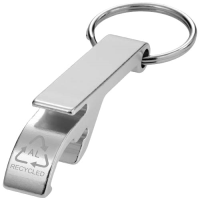 Picture of TAO RCS RECYCLED ALUMINIUM METAL BOTTLE AND CAN OPENER with Keyring Chain in Silver.