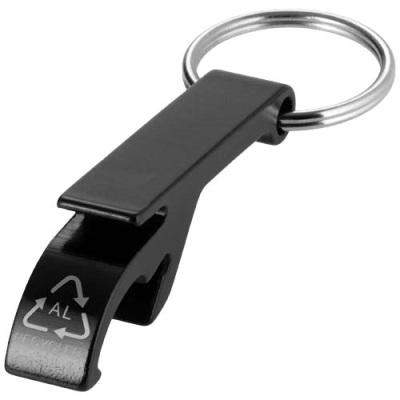 Picture of TAO RCS RECYCLED ALUMINIUM METAL BOTTLE AND CAN OPENER with Keyring Chain in Solid Black