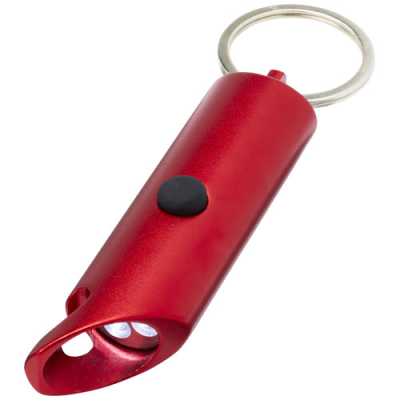 Picture of FLARE RCS RECYCLED ALUMINIUM METAL IPX LED LIGHT AND BOTTLE OPENER with Keyring Chain in Red.