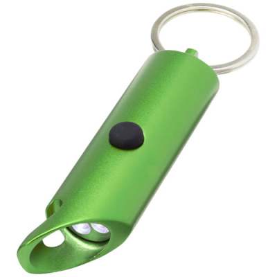 Picture of FLARE RCS RECYCLED ALUMINIUM METAL IPX LED LIGHT AND BOTTLE OPENER with Keyring Chain in Green.