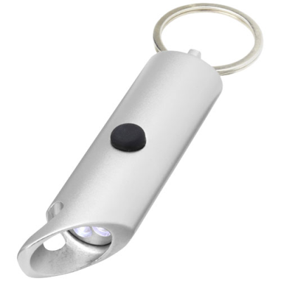 Picture of FLARE RCS RECYCLED ALUMINIUM METAL IPX LED LIGHT AND BOTTLE OPENER with Keyring Chain in Silver