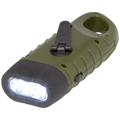 Picture of HELIOS RECYCLED PLASTIC SOLAR KINETIC DYNAMO DYNAMO TORCH with Carabiner in Army Green.