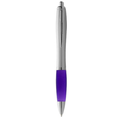 Picture of NASH BALL PEN with Silver Barrel & Colour Grip in Purple & Silver.