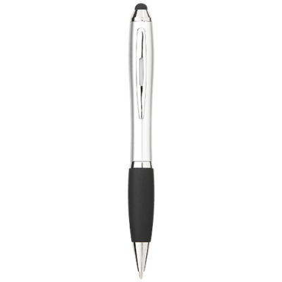 NASH COLOUR STYLUS BALL PEN with Black Grip in Silver & Solid Black.