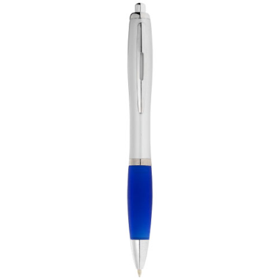 Picture of NASH BALL PEN SILVER BARREL AND COLOUR GRIP in Silver & Royal Blue.