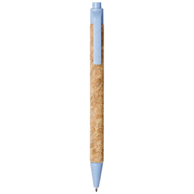 Picture of MIDAR CORK AND WHEAT STRAW BALL PEN in Natural & Light Blue.