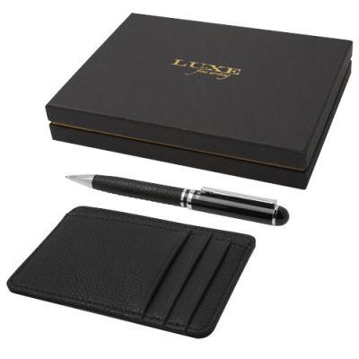 Picture of ENCORE BALL PEN AND WALLET GIFT SET in Solid Black.