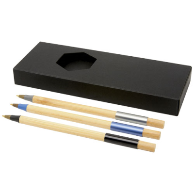 Picture of KERF 3-PIECE BAMBOO PEN SET in Solid Black & Natural.