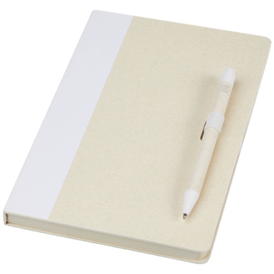 Picture of DAIRY DREAM A5 SIZE REFERENCE RECYCLED MILK CARTONS NOTE BOOK AND BALL PEN SET in White.