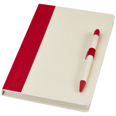 Picture of DAIRY DREAM A5 SIZE REFERENCE RECYCLED MILK CARTONS NOTE BOOK AND BALL PEN SET in Red.