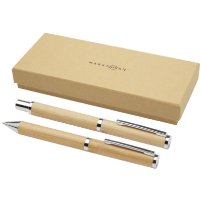 Picture of APOLYS BAMBOO BALL PEN AND ROLLERBALL PEN GIFT SET in Natural.