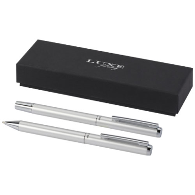 Picture of LUCETTO RECYCLED ALUMINIUM METAL BALL PEN AND ROLLERBALL PEN GIFT SET in Silver.