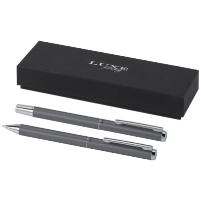 Picture of LUCETTO RECYCLED ALUMINIUM METAL BALL PEN AND ROLLERBALL PEN GIFT SET in Grey.