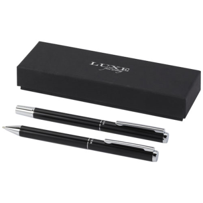 Picture of LUCETTO RECYCLED ALUMINIUM METAL BALL PEN AND ROLLERBALL PEN GIFT SET in Solid Black